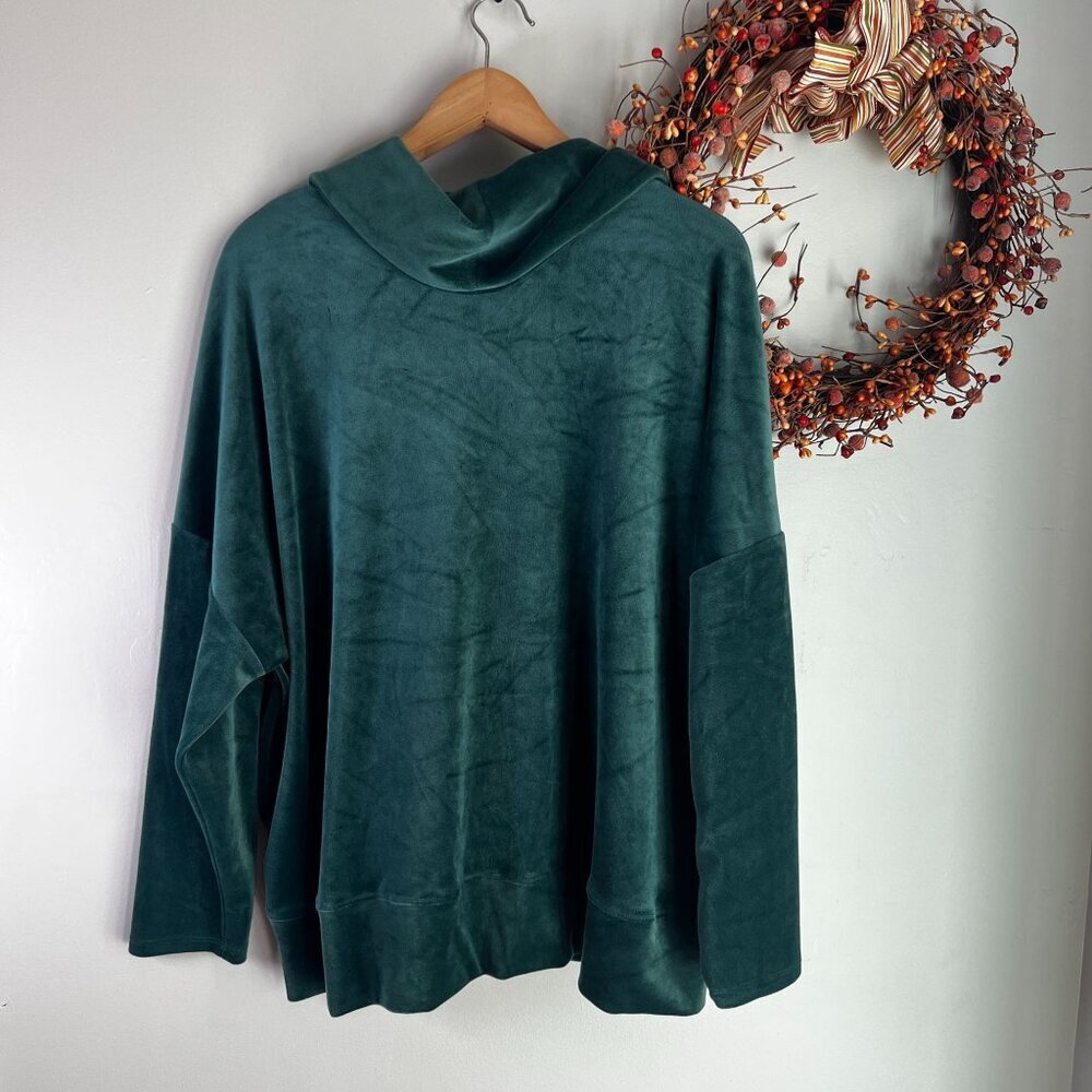 Cable Gauge Studio Womens Plus Sz 2X Cowl Neck Pullover Velour Sweater Top Green - Picture 4 of 8